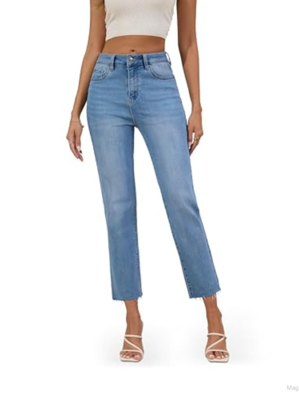 High Waisted Straight Slim Ankle Stretch Denim Jeans